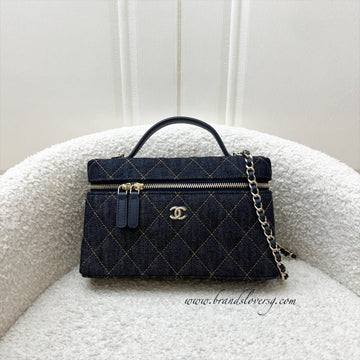 [Local Set - Jan 2026] Chanel 26P Vanity / Clutch with Chain (LP Style Bag) in Dark Blue Denim and LGHW (Model: AP4385)