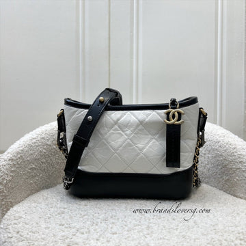 Chanel Small Gabrielle Hobo in White Distressed Calfskin, Black Base and 3 Tone HW