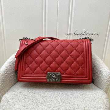 Chanel Medium 25cm Boy Flap in Red Distressed Calfskin and RHW