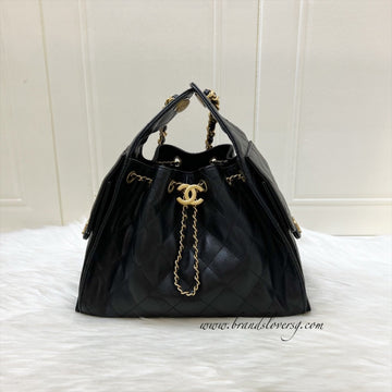 Chanel 25 Small Hobo Bag in Black Caviar and AGHW (Model: AS5293)