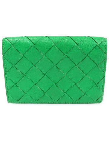Luxury Bottega Veneta 667141 Green Paraket Lambskin Intrecciato Business Card Holder