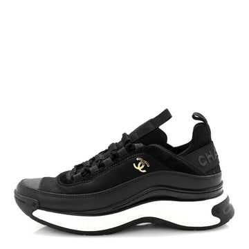 Velvet Calfskin Mixed Fibers CC Sneakers 38 Black