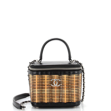 CHANEL Take Away Vanity Case Rattan and Calfskin Small