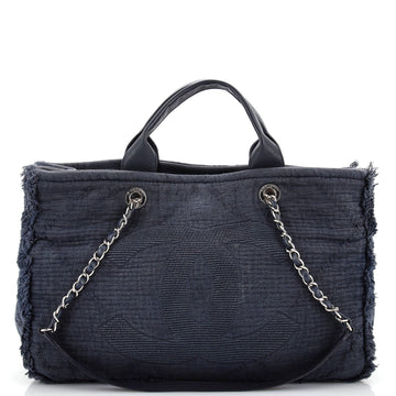 CHANEL Double Face Deauville Tote Fringe Quilted Canvas Large