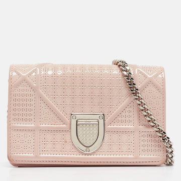 Pink Micro Cannage Patent Leather Baby Diorama Chain Bag