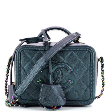 CHANEL Filigree Vanity Case Quilted Iridescent Caviar Small