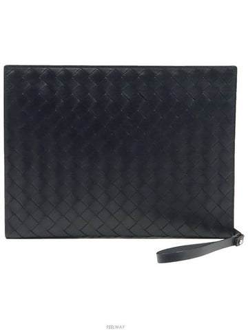 Luxury Bottega Veneta Shadow Intrecciato Half Zipper Document Case Hand Strap Clutch 732639