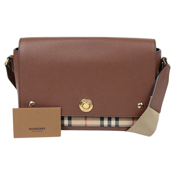 Note Crossbody Bag Leather with Vintage Check Canvas Medium