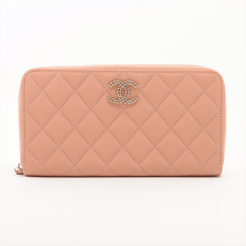 Top Quality Chanel Matrasse Leather S Round  Wallet Pink Random