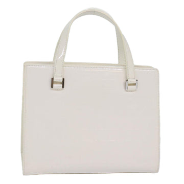 Burberry Nova Check Hand Bag Enamel White Auth ep4744
