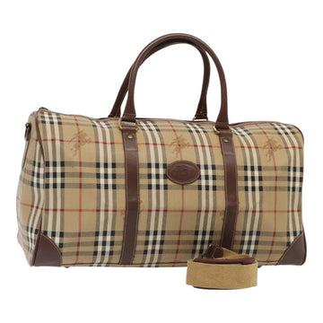 BurberrySs Nova Check Boston Bag PVC Leather 2way Beige Auth ep5370
