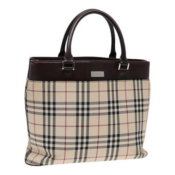 Burberry Nova Check Hand Bag Canvas Beige Silver Auth ep5413
