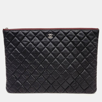 Black Caviar Leather Large Clutch Bag