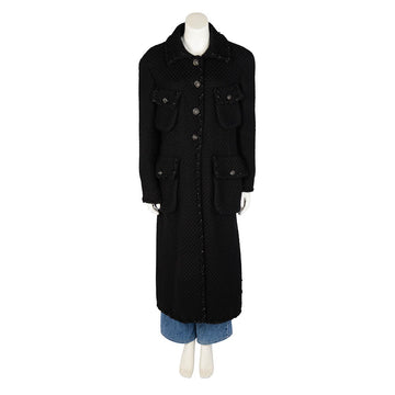 Chanel Black Wool Boucle Braided Trim Coat FR 50