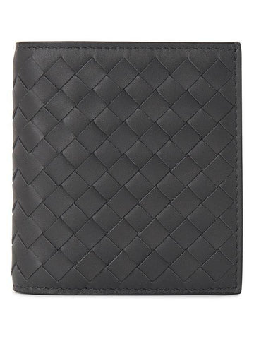 Luxury Bottega Veneta Intrecciato Leather Half Wallet Dark Grey