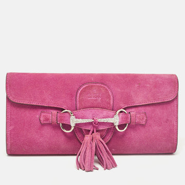 Pink Suede Crystals Horsebit Broadway Clutch