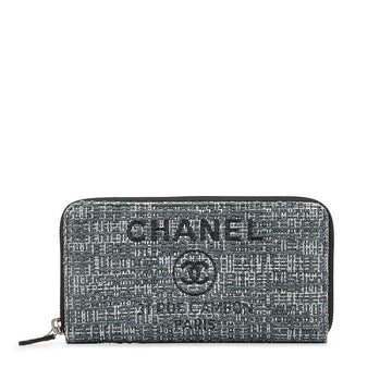 Top Quality Chanel Long Zip Wallet in Tweed Leather/denim Blue