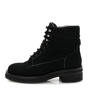 Tweed Lace Up Short Boots 37 Black