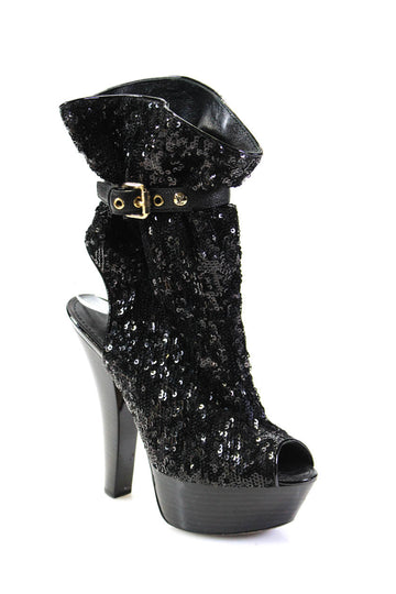 Louis Vuitton Womens high quality Leather Sequin Platform High Heels Black