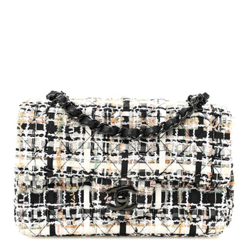 Tweed Quilted Mini Rectangular Flap White Black Multicolor