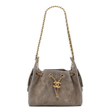 Suede Quilted Mini Chanel 25 Handbag Dark Grey