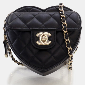 Black Lambskin Quilted CC In Love Heart Clutch With Chain