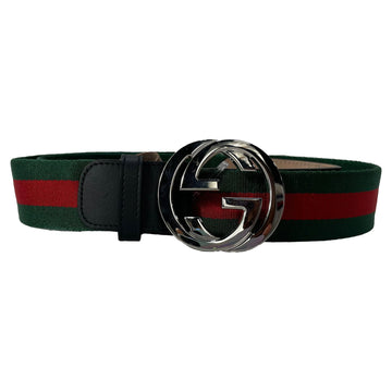 Gucci Web Interlocking G Buckle Belt in Green Canvas