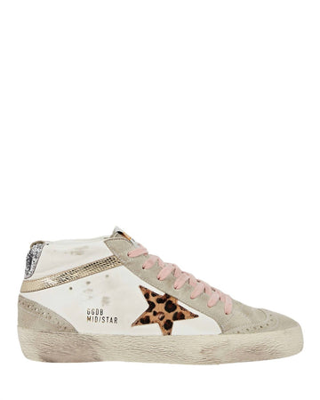Women's Mid Star High-Top Leather Sneakers In White/beige/ice/platinum