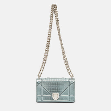 Light Blue Microcannage Patent Leather Mini Diorama Chain Shoulder Bag