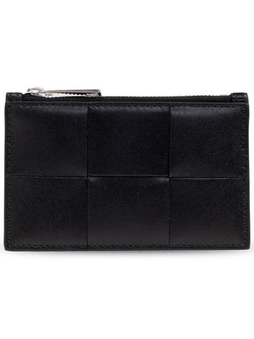 Luxury Bottega Veneta Leather Card Wallet Black