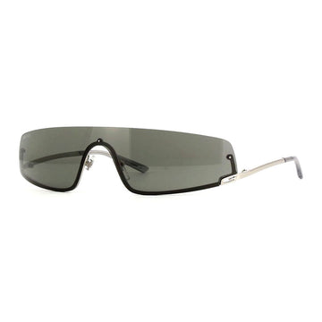 Gucci Sunglasses Shield Semi Rim, Shiny Solid Ivory Frame and Green with GG pattern Mirror Lens GG1561S003