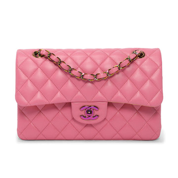 Chanel Pink & Yellow Quilted Lambskin Small Classic Flap Bag