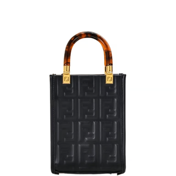 FD MINI SUNSHINE SHOPPER BLACK LEATHER BAG WITH FF MOTIF 18CM