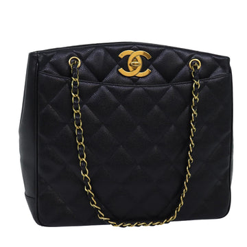 Top Quality Chanel Big Matelasse Chain Shoulder Bag Leather Skin Black CC Auth fm3373A