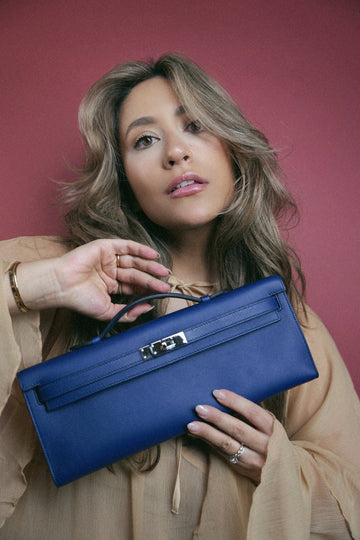 Kelly Cut Clutch Bleu Saphir leather Palladium Plated A Stamp