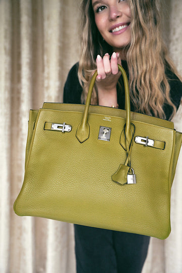 Birkin 35 Vert Chartreuse Palladium H Square Stamp