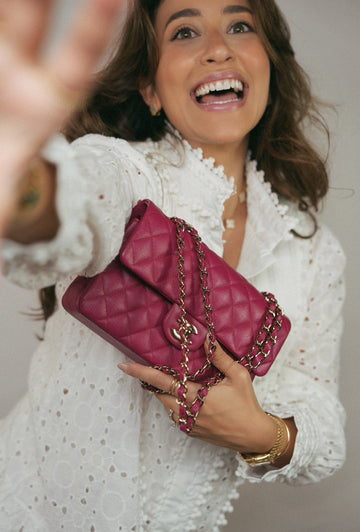 Dark Pink leather Quilted Classic Flap Small Light Gold Hardware