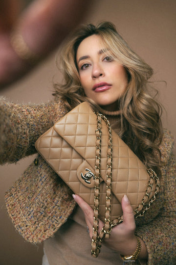 22B Dark Beige leather Quilted Classic Flap Medium Light Gold Hardware