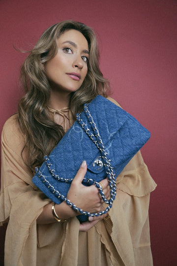 20B Blue Denim Quilted CC Single Flap Jumbo SHW