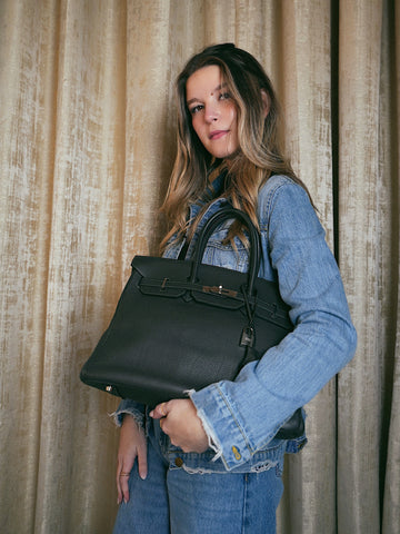 Birkin 35 Graphite Togo Palladium Plated F Square Stamp