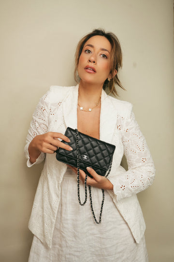 Black leather Quilted Wallet on Chain WOC SHW