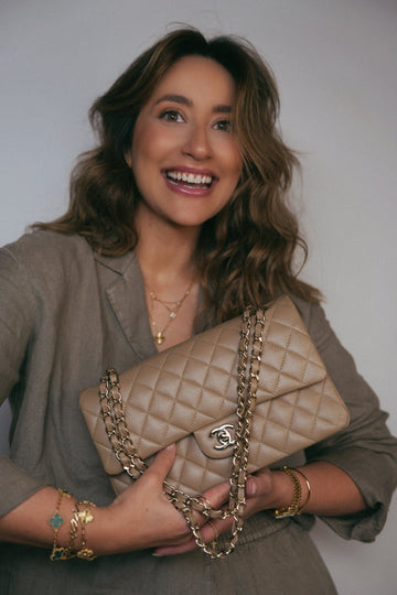 22A Dark Beige leather Quilted Medium Classic Flap Light Gold Hardware