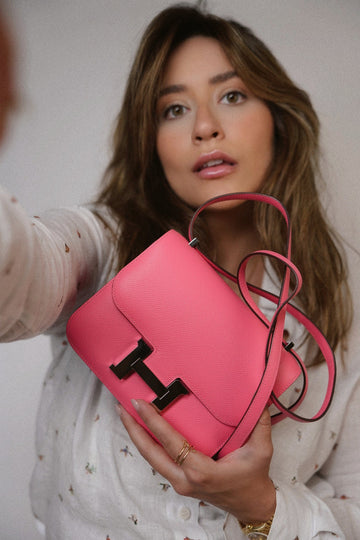 Constance 18 Rose Azalee leather Palladium Plated Y Stamp