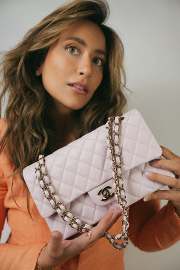 21S Light Pink leather Quilted Classic Flap Medium Light Gold Hardware
