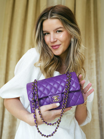 Purple leather Quilted Classic Flap Small Light Gold Hardwrae