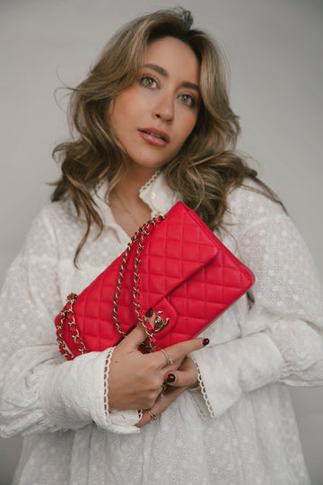 Red leather Quilted Medium Classic Flap LGHW