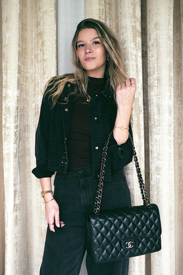 Black Jumbo leather Quilted Classic Flap SHW