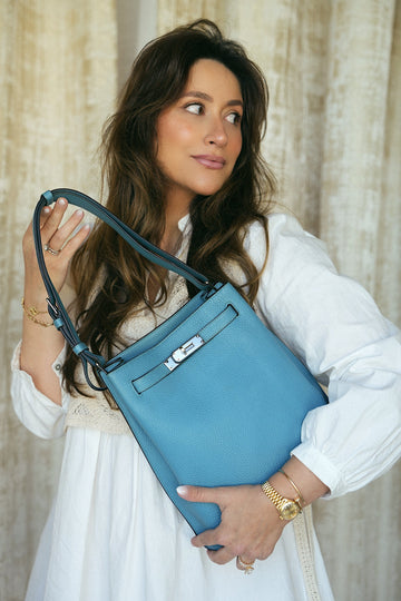 So Kelly 22 Turquoise leather Palladium Plated R Square Stamp