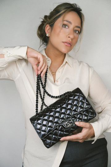 So Black Shiny Crumpled leather Quilted Medium Classic Flap