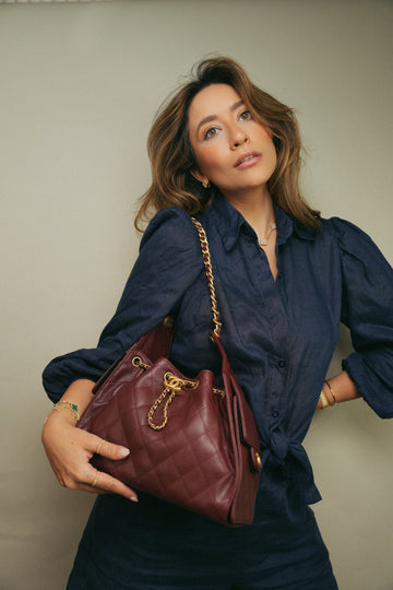 25A Burgundy leather Quilted 25 Hobo Bag Small Aged Gold Hardware